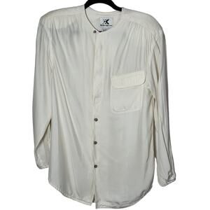 Vintage KRISS KROSS Women’s Ivory Silk Blouse Hidden Buttons Long Sleeve Small